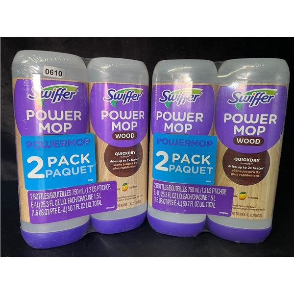 2 Double-Packs of Swiffer Power Mop Wood Floor Cleaners (Lemon); 2 x 750ml Bottles Each - New