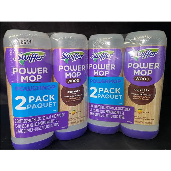 2 Double-Packs of Swiffer Power Mop Wood Floor Cleaners (Lemon); 2 x 750ml Bottles Each - New