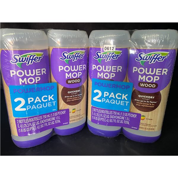 2 Double-Packs of Swiffer Power Mop Wood Floor Cleaners (Lemon); 2 x 750ml Bottles Each - New