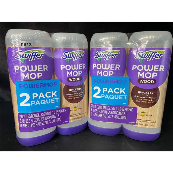 2 Double-Packs of Swiffer Power Mop Wood Floor Cleaners (Lemon); 2 x 750ml Bottles Each - New