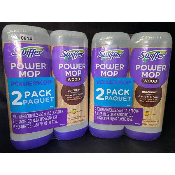 2 Double-Packs of Swiffer Power Mop Wood Floor Cleaners (Lemon); 2 x 750ml Bottles Each - New