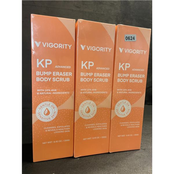 3 Vigority KP Advanced Bump Eraser Body Scrubs - Cleanses/Exfoliates Skin/Reduces Bumps - New