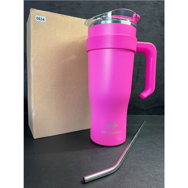 1 Stacegeele 40oz Hot Pink Double-Wall Vacuum Insulated Tumbler w/ Handle & Straw - New