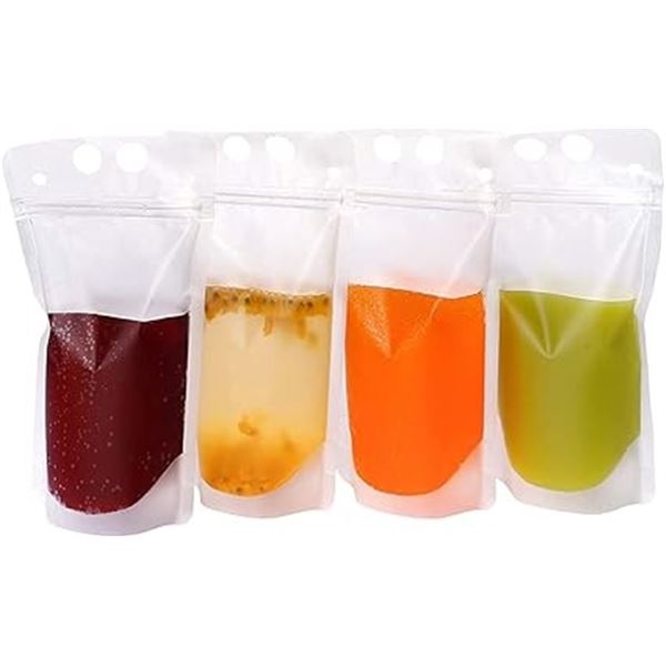 5 Multi-Packs of Transparent Drink Pouches/Portable Juice Bags (50PCS Each/250 PCS) - New