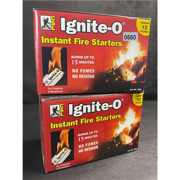 2 Boxes of Ignite-O Instant Fire Starters for Fireplaces/Grills/Camping and More - New