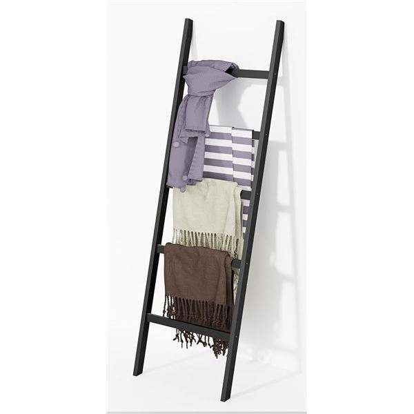 1 Bamboo Blanket Ladder 5-Tier Towel Rack; Home Decor Anti-Slip Storage Rack (Black) - New