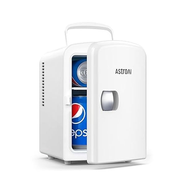 1 ASTROAI Portable Mini Fridge - 4L/6-Can Capacity - White - Brand New!
