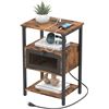 Image 1 : 1 Farmhouse Side Table Nightstand with Charging Station/USB Ports - Rustic Brown - New (Assem. Req)