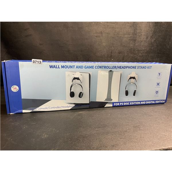 1 Wall-Mount for PS5 Disc Edition; Mountable Console/Controller/Headset Kit - New