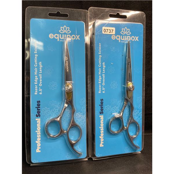 2 Pairs of Equinox Stainless Steel Razor Edge Hair Cutting Scissors - New
