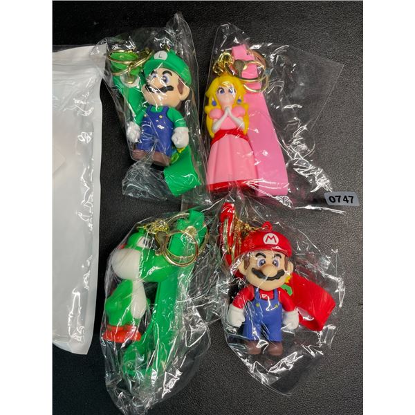 Set of 4 Mario Brothers Character Keychains - Peach, Mario, Luigi, & Yoshi - New