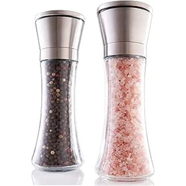4 Refillable Stainless Steel Salt and Pepper Shakers w/ Adjustable Coarse Mills (2 x 2-Packs) - New