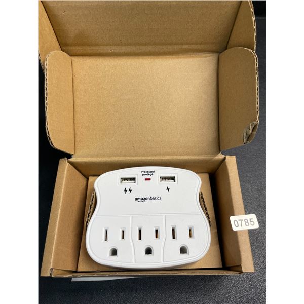 1 AmazonBasics 3-Outlet Surge Protector Wall-Outlet Extender w/ 2 USB Ports - New
