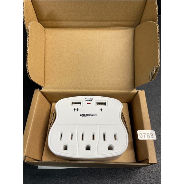 1 AmazonBasics 3-Outlet Surge Protector Wall-Outlet Extender w/ 2 USB Ports - New