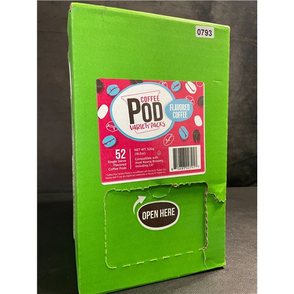 1 Box of 52 Coffee Pods Variety Pack - Flavoured Coffee (52 Single Serve Keurig K-Cups) - New