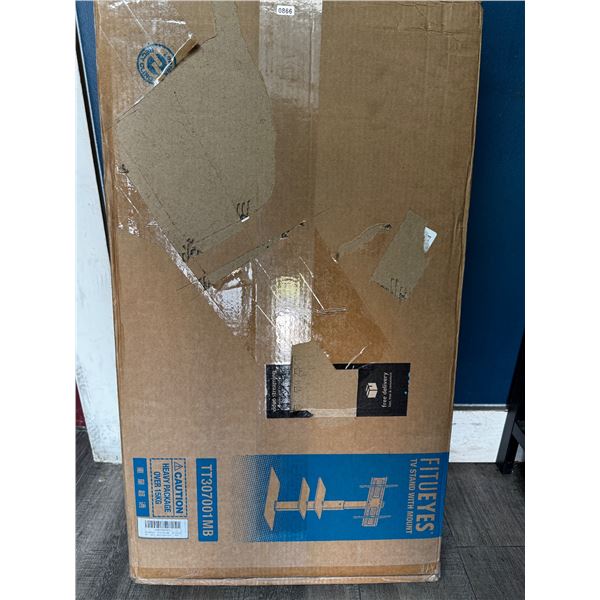 1 Fitueyes TV Stand with Integrated Mount and Glass Shelves for 32"-70" 88LB TVs - New