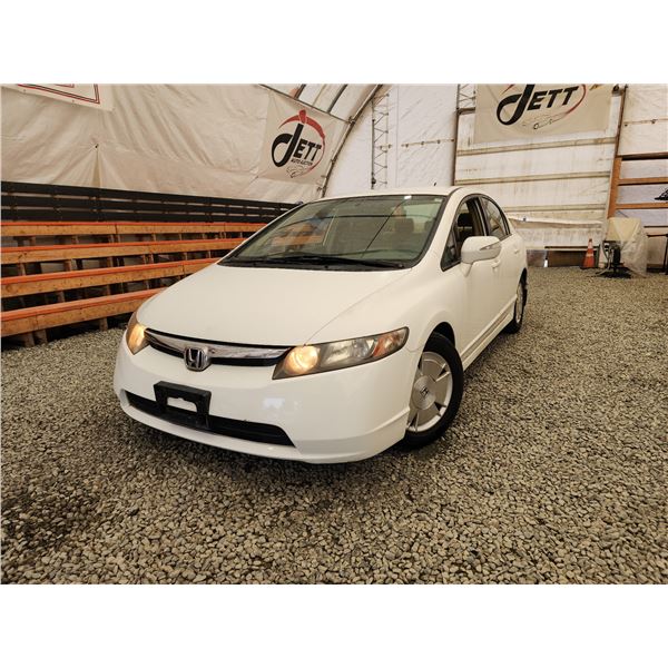 2008 HONDA CIVIC HYBRID, WHITE, 91552 MILES, FRONT WHEEL DRIVE. - D800071