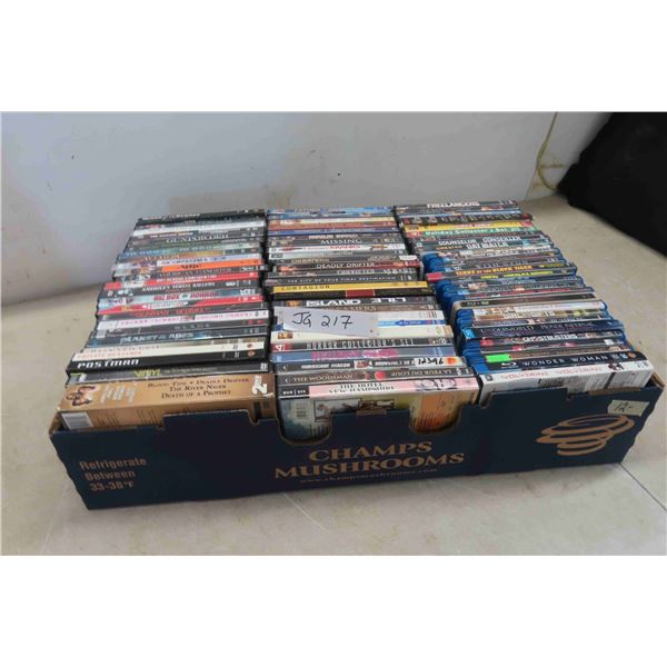 Box of 77 DVDs and Blue Rays 