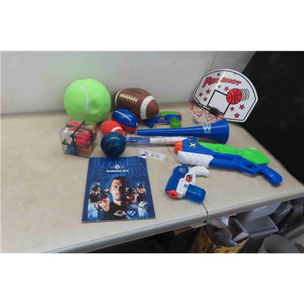 Box of Toys, Wilson Football, Room Wall Basketball, 