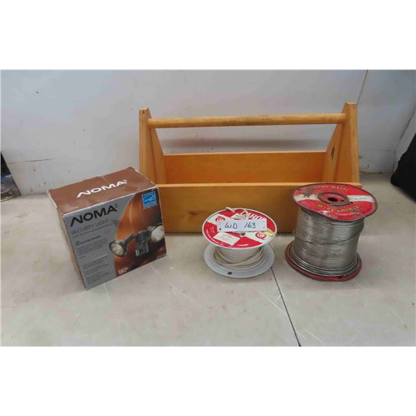 Wood Tool Box with New Security Light 18/2 Wire + Roll of Wire Solder 
