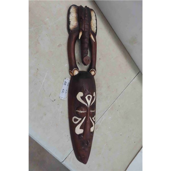 Wood Carved Mask with Elephant 33'' x 7'' 
