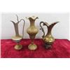 Image 3 : 4 Old Brass Pieces: Napkin Ring, Pitchers, Vase. 