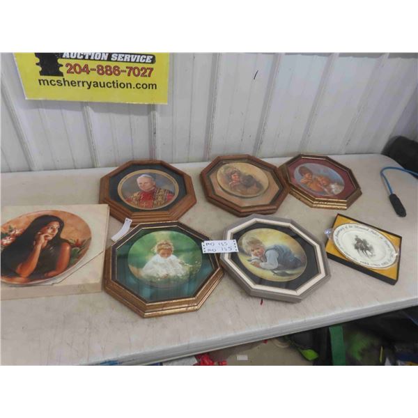 7 Collector Plates, 5  with Frames, Most with Boxes. 