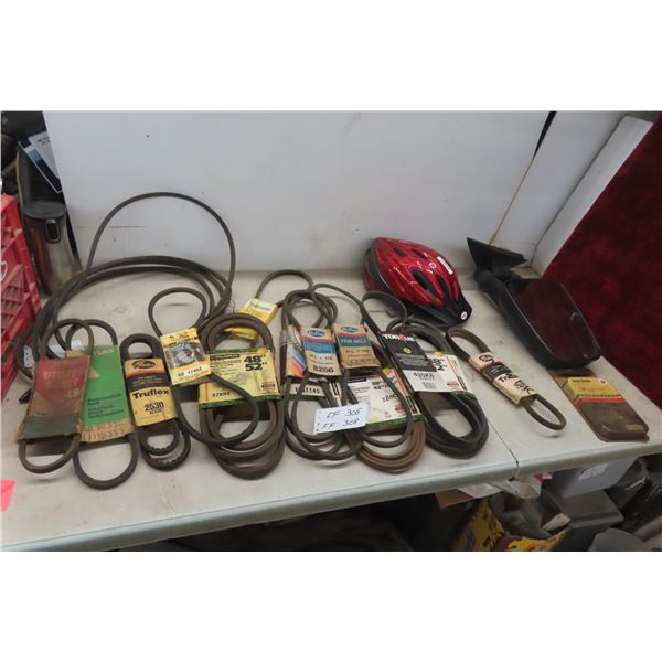 Truck Mirror Left Side, New Old Stock Belts + Saw Chain 16", Bicycle Helmet 