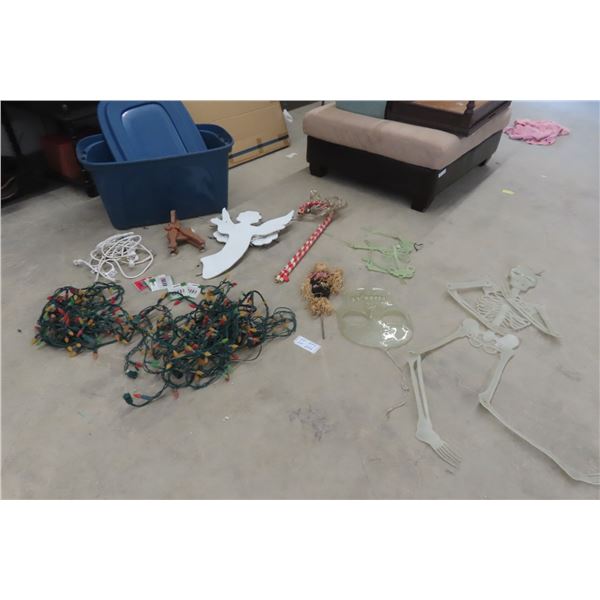 Christmas Lights, Light Up Angle, Candy Canes + Halloween Skeletons with Tote 