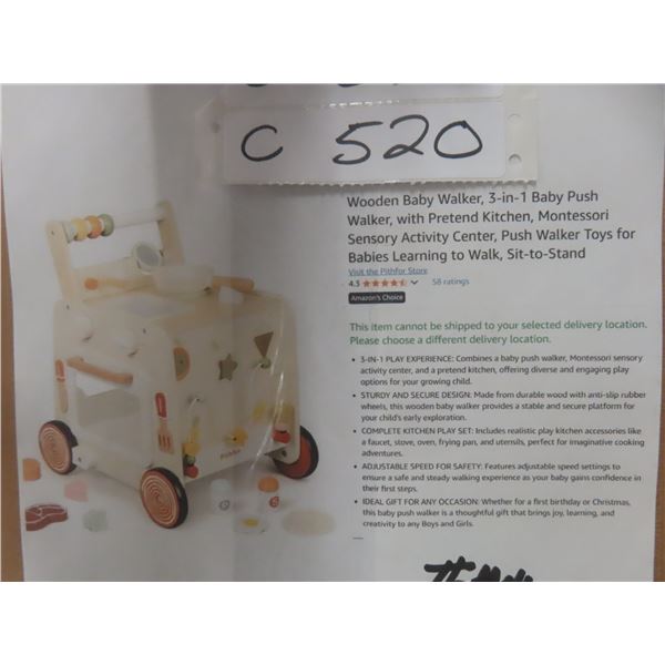 Wooden Baby Walker, 3-in-1 Baby Push Walker