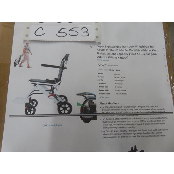 Super Lightweight Transport Wheelchair for Adults (18lb) 