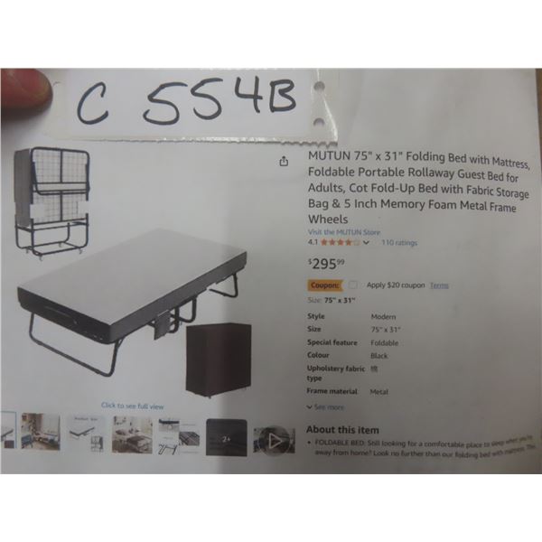 Mutun 75''x31'' Folding Bed with Mattress,