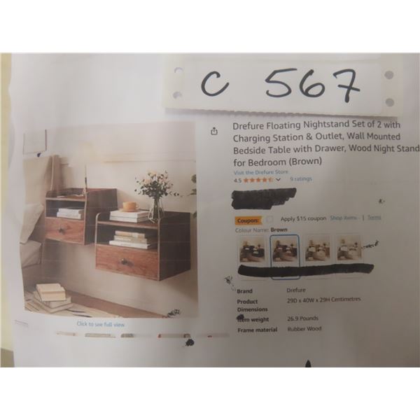 Drefure Floating Nightstand Set of 2 with Charging Station 