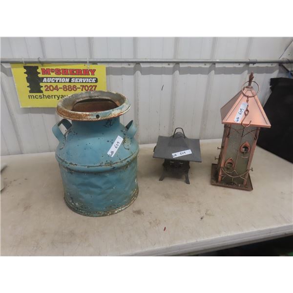 Cream Can, Cast Candle, Bird Feeder Copper
