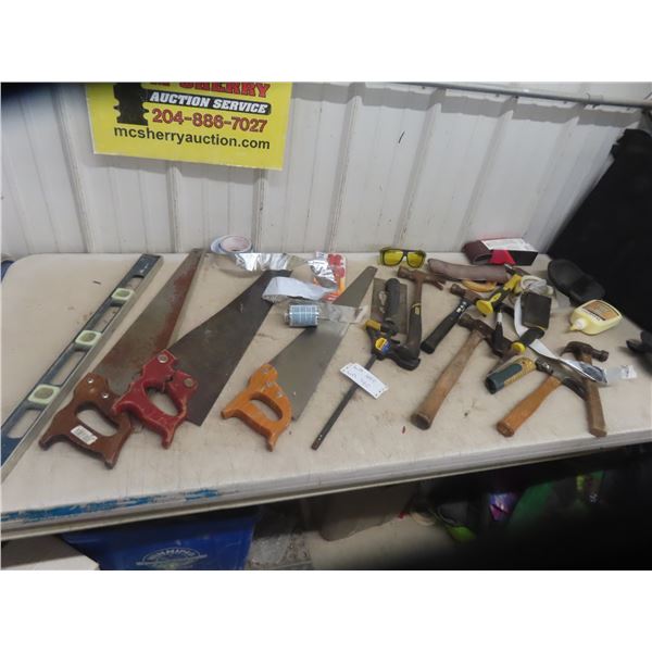 Saw, Hammer, Level Carpentry Items 