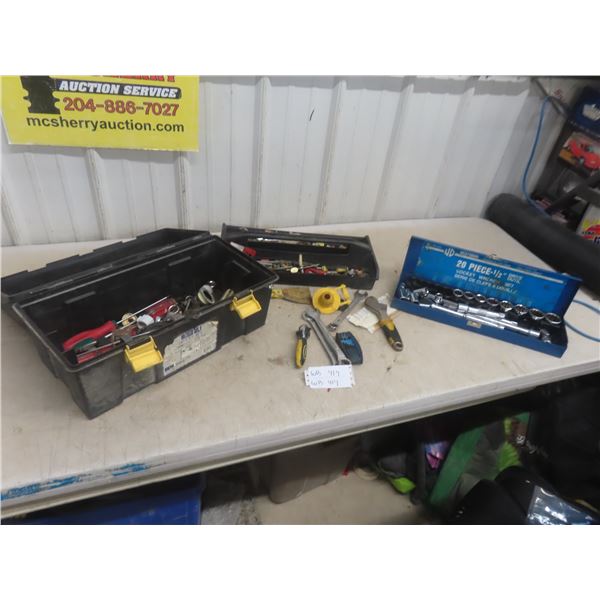 Westward 1/2" Drive Socket Wrench Set,  Tool Box with Hand Tools, Wrenches, Drill Bits, Screw Driver