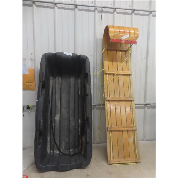 Wood Tobogan 60" Long, Plastic Sleigh 44" Long 