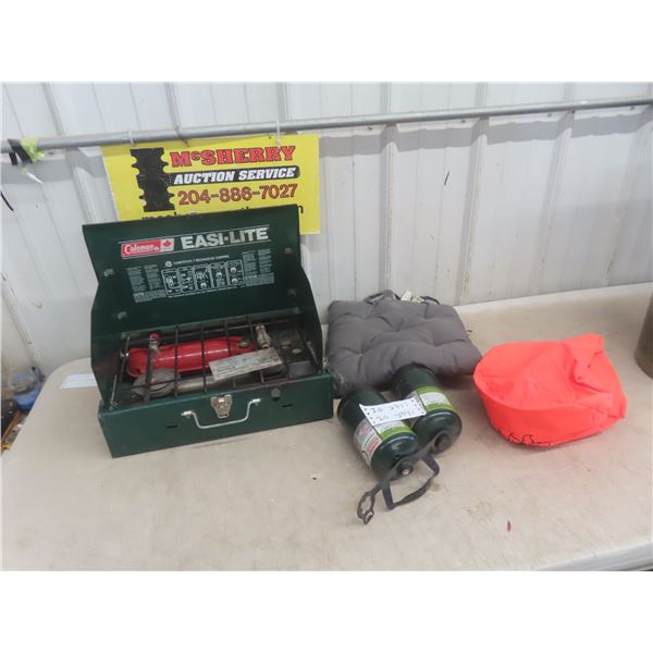 Coleman 431 Camp Stove, 2 Propane Bottles + Cushion 