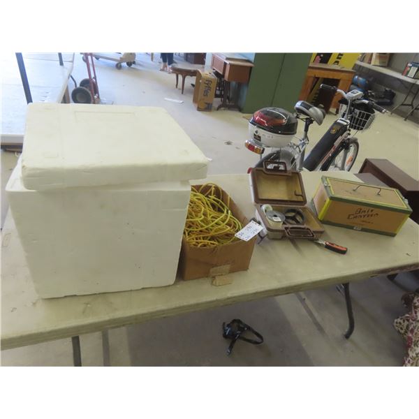 Camping Pack, Rope, Fishing Reel, Fishing Line, Brita Canteen 