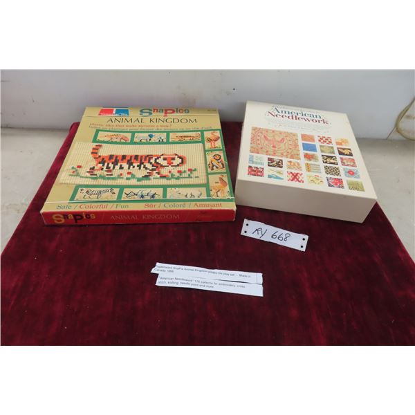 Tupperware SnaPics Animal Kingdom Plastic Tile Play Set and American Needlework 176 Patterns 