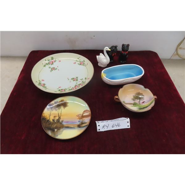 2 Noritake Hand Painted Dish, Shafford Black Cat 