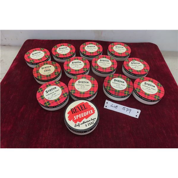 12 Scotch Cellulose Tape 4" Metal Tin + 1 Rexel Speed Flex Tape 