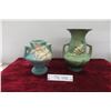 Image 1 :  2 Pieces Roseville Pottery: Friesia Pattern Double Handled Vase 8.5" and Double Handles Clematis Pa