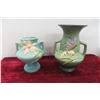 Image 2 :  2 Pieces Roseville Pottery: Friesia Pattern Double Handled Vase 8.5" and Double Handles Clematis Pa