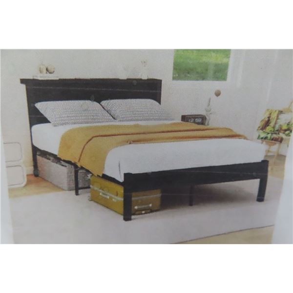 Double Bed Frame with Wood Storage Headboard  