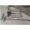 Image 1 : Yard Tools: Potato fork, Edger, Spade, Hoe + Brooms 