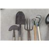 Image 4 : Yard Tools: Potato fork, Edger, Spade, Hoe + Brooms 