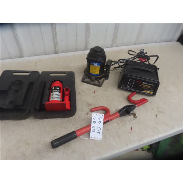 Battery Charger, 20 Ton Hydraulic Jack, 4 Ton Hydraulic Jack, Car Club