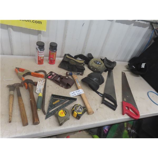 Saws, Knee Pads, Framing Hammer, Measuring Devices, Wrecking Bar / Pry Bar