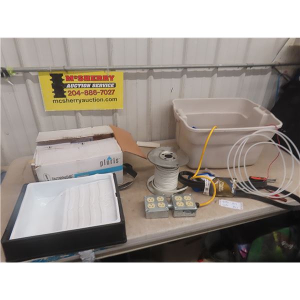 Electrical Supplies: Wire, Boxes, Lights, Switches and  Paint Tray 